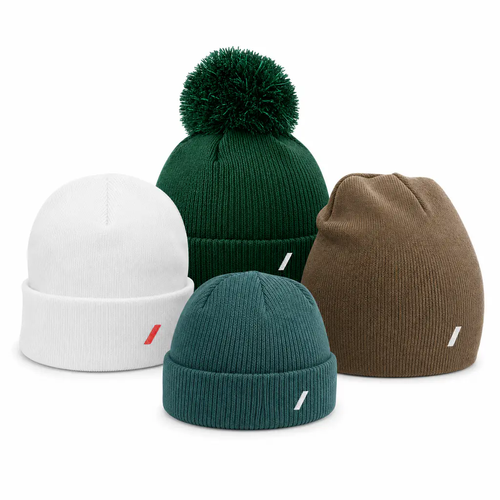 Knit beanies from Beechfield, Atlantis, and Yupoong
