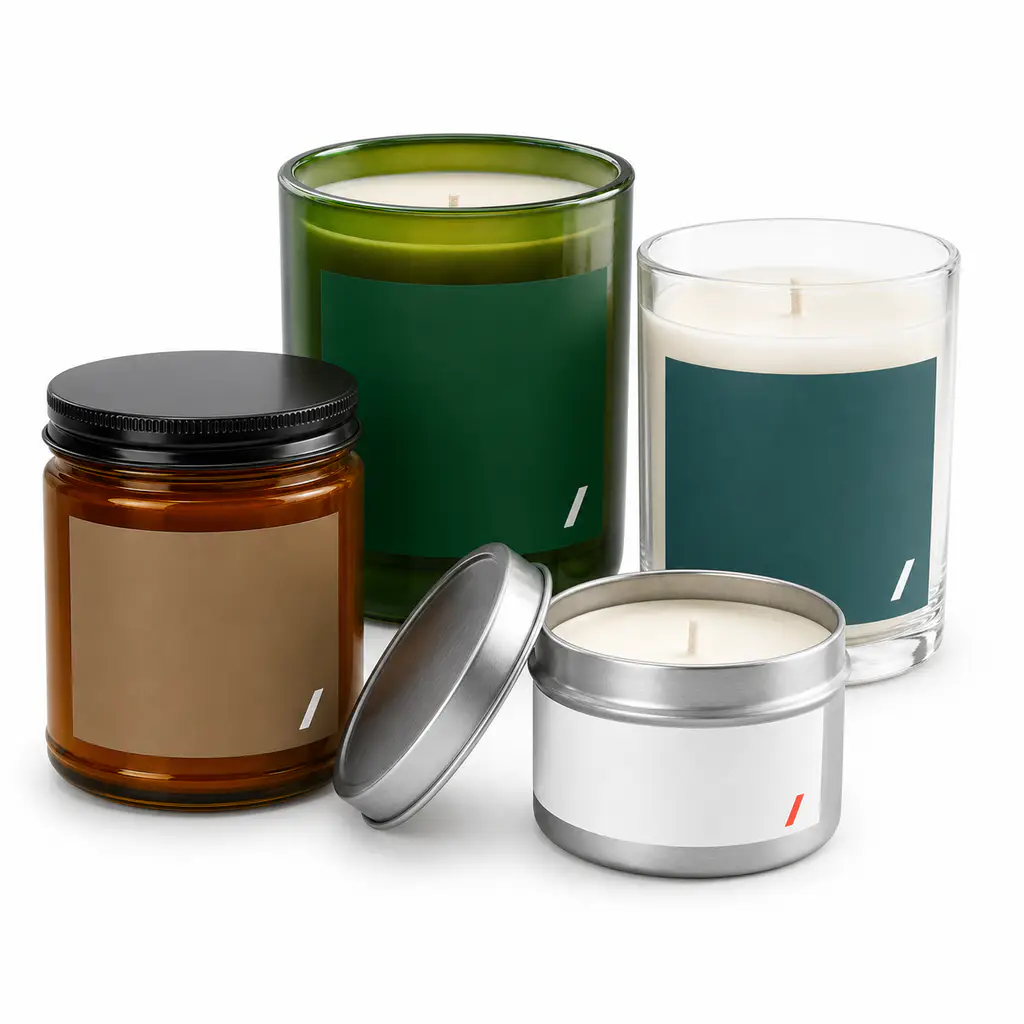 Custom-labeled scented candles with UV printing on glass