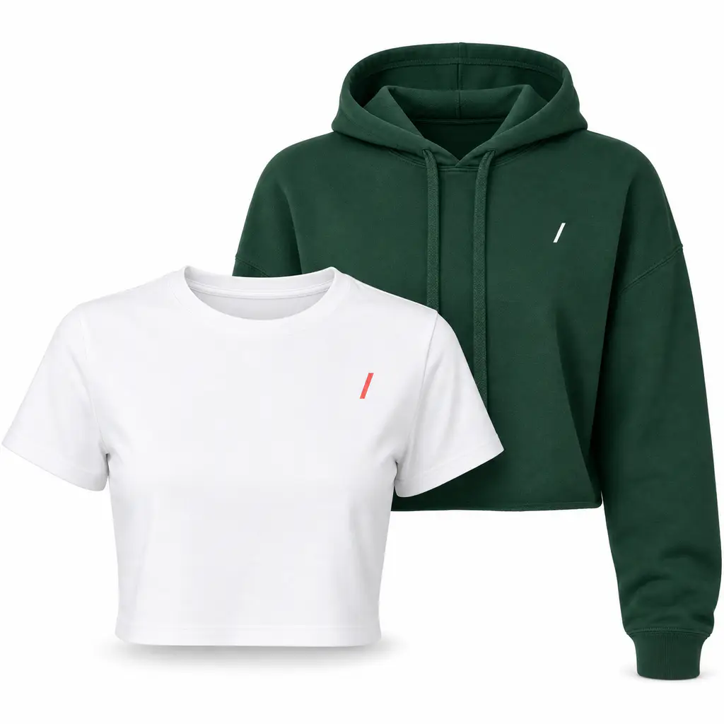 Cropped tees and fleece crops in women's fashion silhouettes