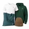 Organic cotton tees, recycled polyester bags, and sustainable POD blanks with eco certifications