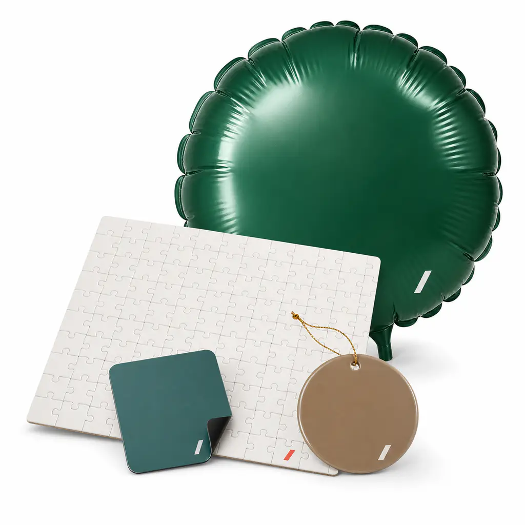 Puzzles, keychains, magnets, and ornaments showcasing POD gift product variety