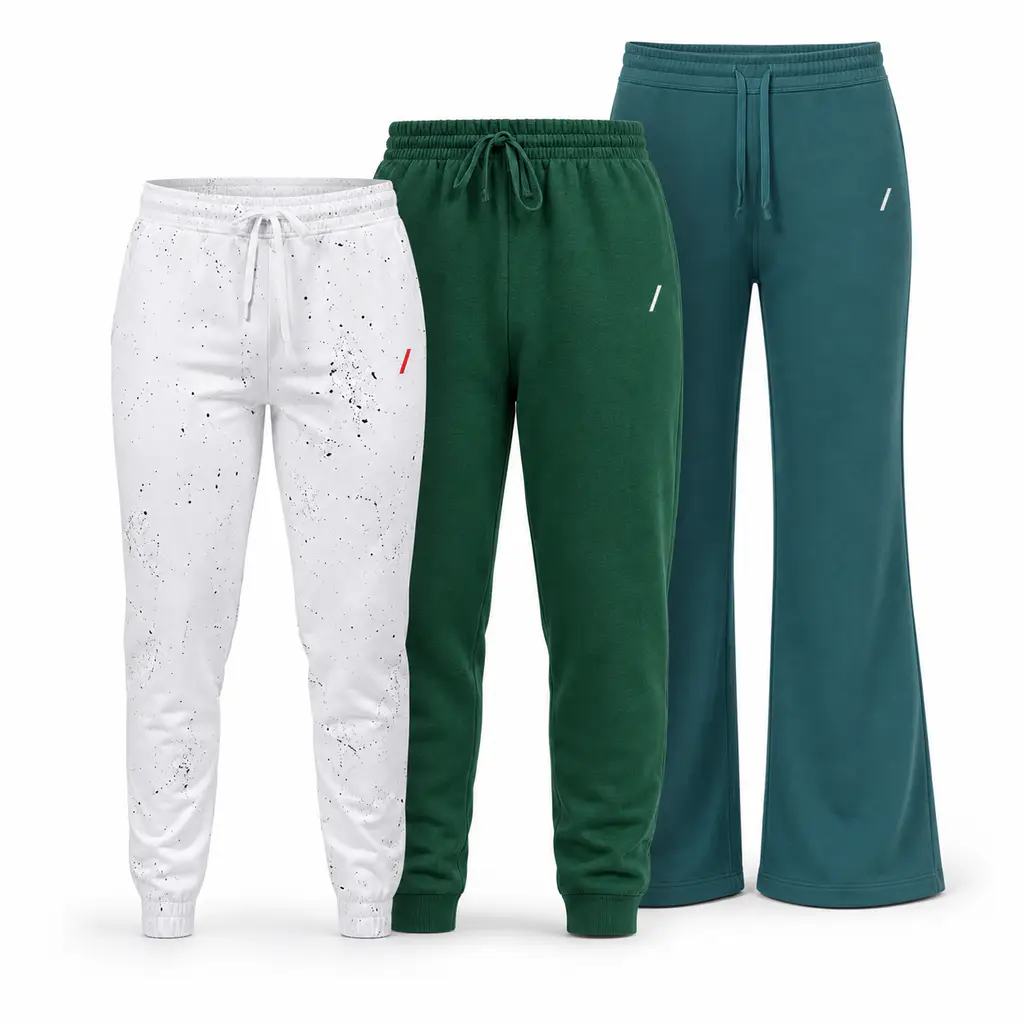 Tapered fleece and polyester joggers with elastic cuffs for POD printing