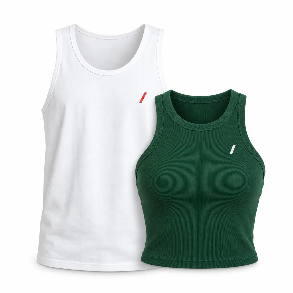 Racerback and muscle tank tops arranged for comparison