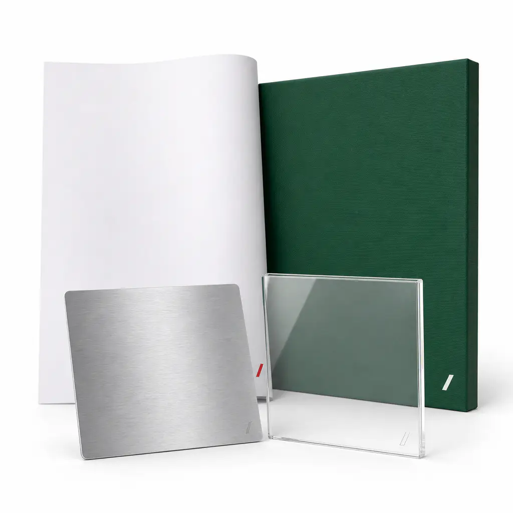 Posters, canvas wraps, and metal prints displayed by substrate and finish