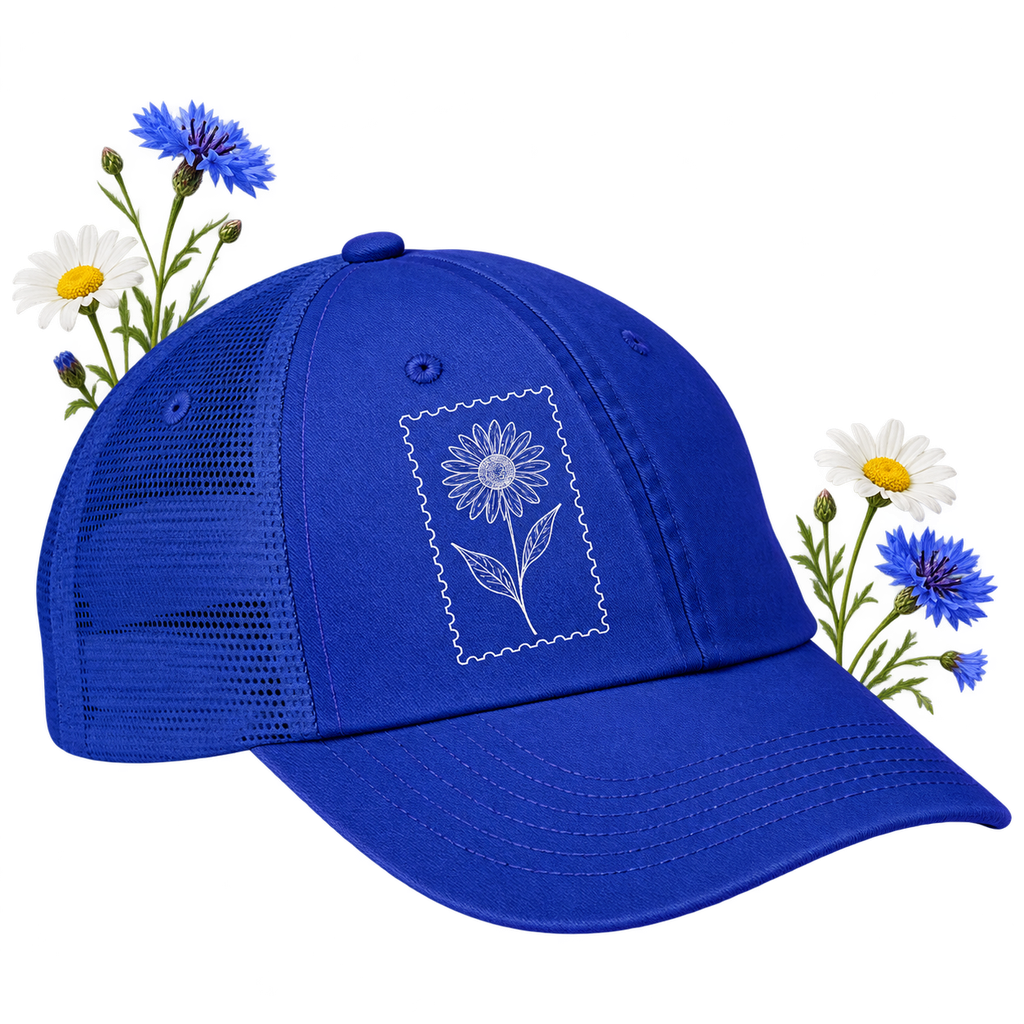 Adams Headwear VB101 Vibe Cap — low-profile, unstructured six-panel trucker hat with a pre-curved brim
