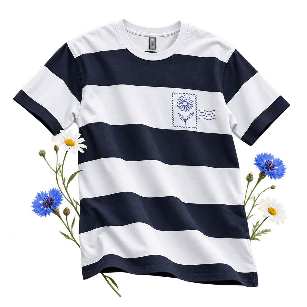 AS Colour 5045 Wide Stripe Tee — 100% combed cotton, relaxed fit, side-seamed construction