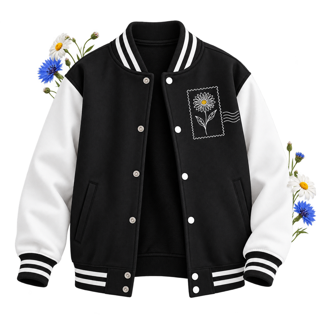 AWDIS JH043J Kids' Varsity Jacket — contrasting sleeves and press-stud front fastening