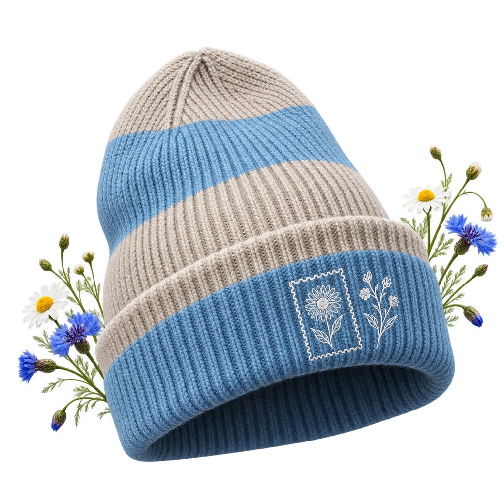 Beechfield B391R Colour Block Beanie — block stripes, cuff and single-layer knit