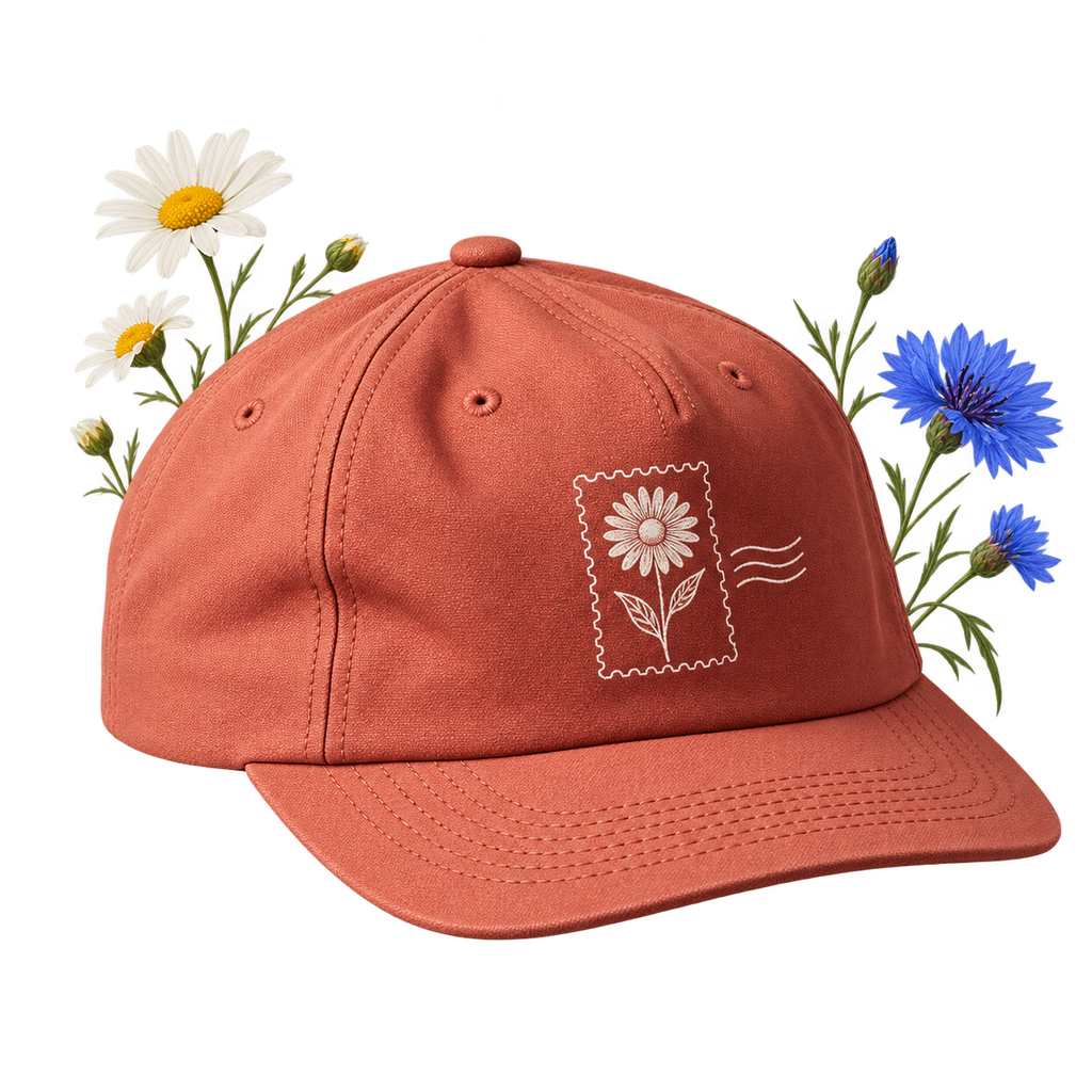 Beechfield B64N cap — five-panel organic cotton canvas with an unstructured crown and flat brim