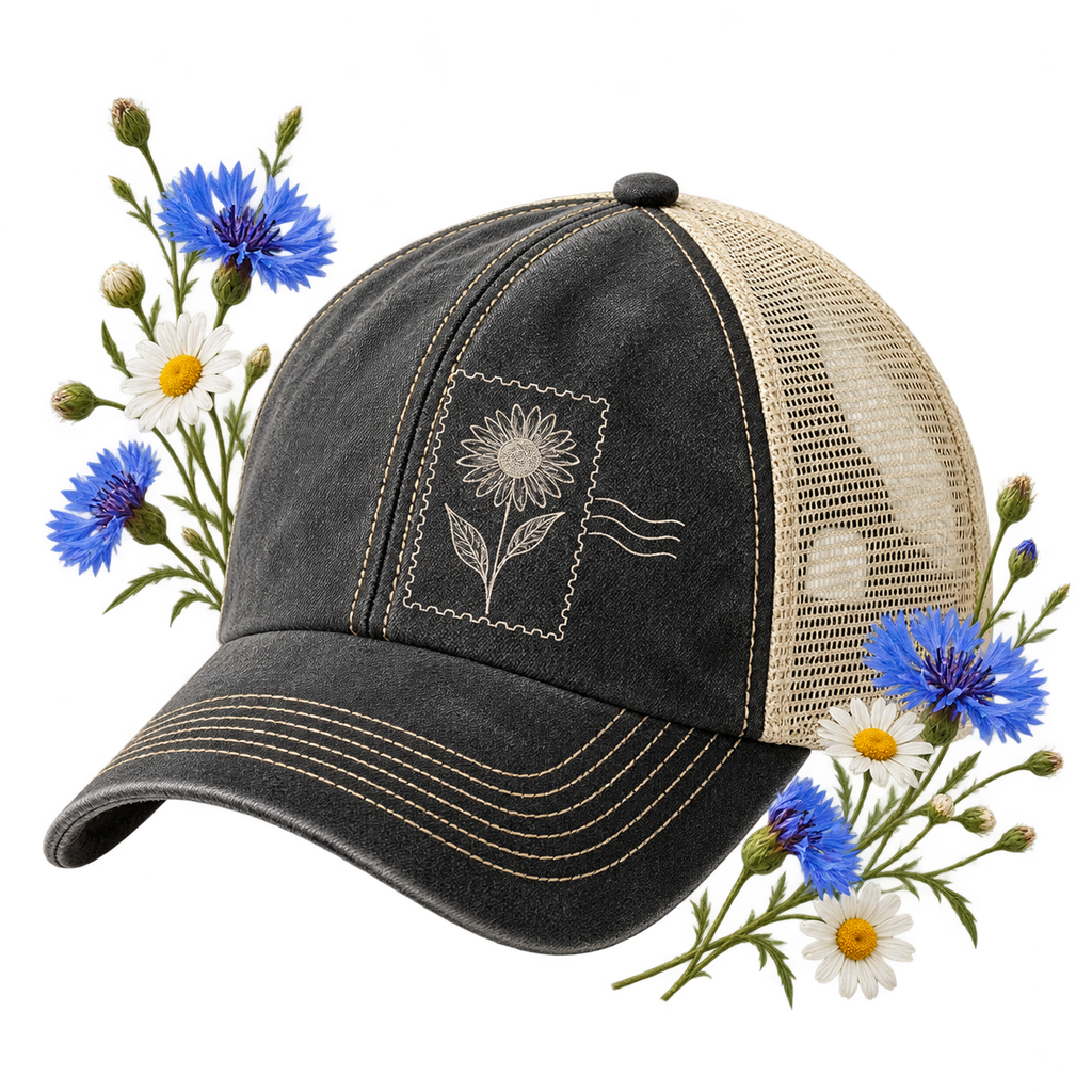 Beechfield B672 6 Panel Vintage Trucker — unstructured crown and curved peak