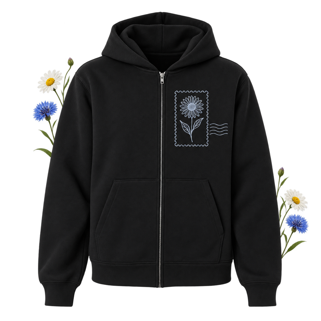 Bella+Canvas 4739 with long sleeves and a hood, showing its zip hoodie format