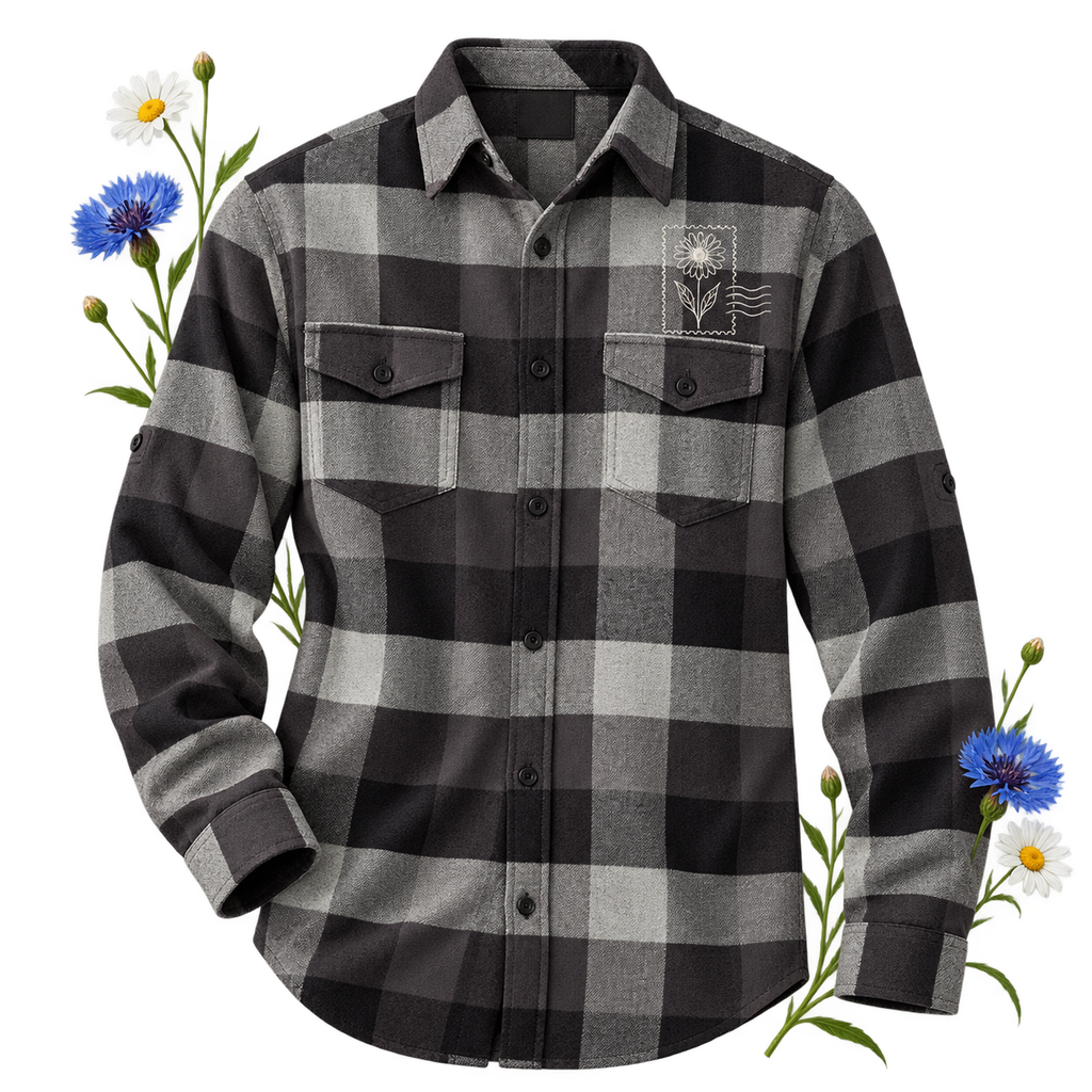 Burnside B8210 plaid flannel shirt — men's modern fit, two button-flap chest pockets and roll-up sleeves