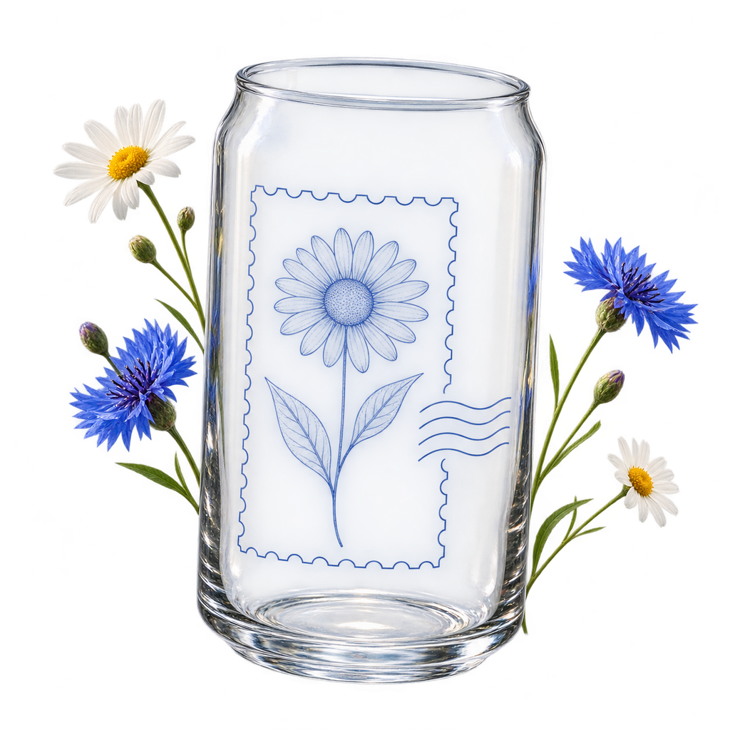 Can-Shaped Glass 16oz, a drinking glass with a curved outer surface