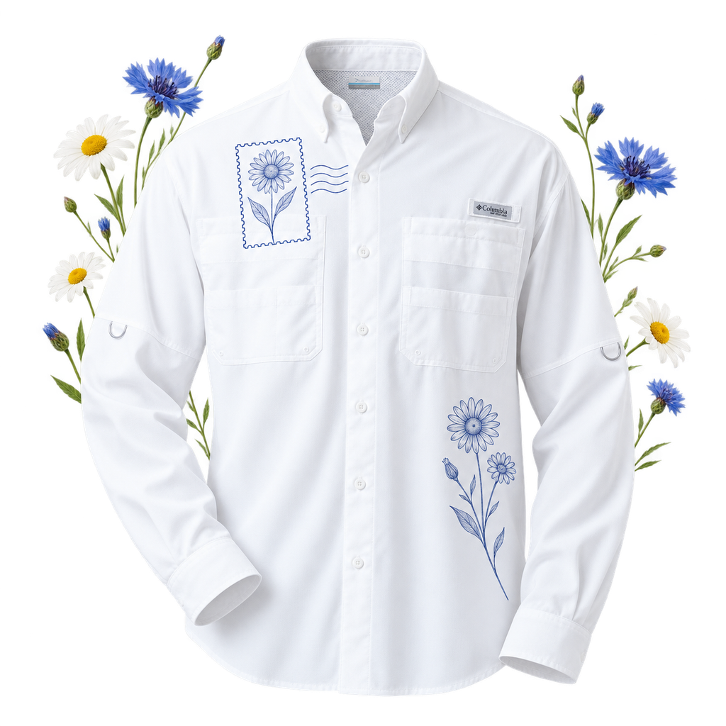 Columbia 212467 with long sleeves and a collar, showing its button-down shirt format
