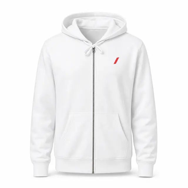 District DT8102 Re-Fleece Full-Zip Hoodie — 8.1 oz recycled cotton-poly fleece, full zip, side-seamed construction