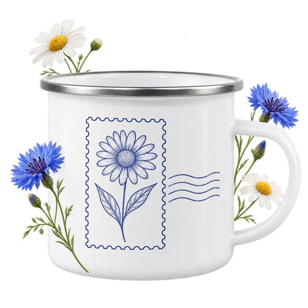 Print-on-demand enamel camping mug 12oz — enamel construction, outdoor aesthetic