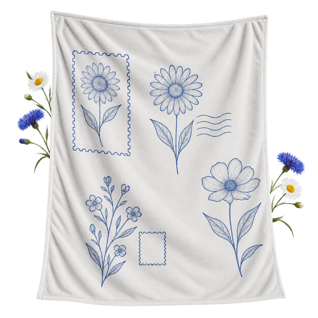 Fleece throw blanket with a raised fabric texture for decorative artwork