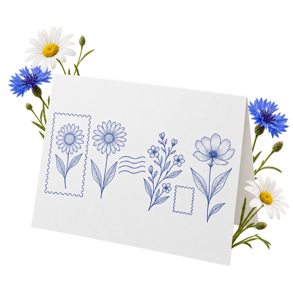 Paper greeting card with custom artwork and space for a personal message