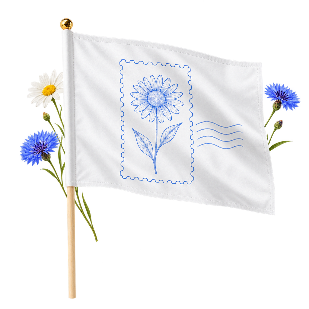Hand Flag, a fabric-style display hung to show a design