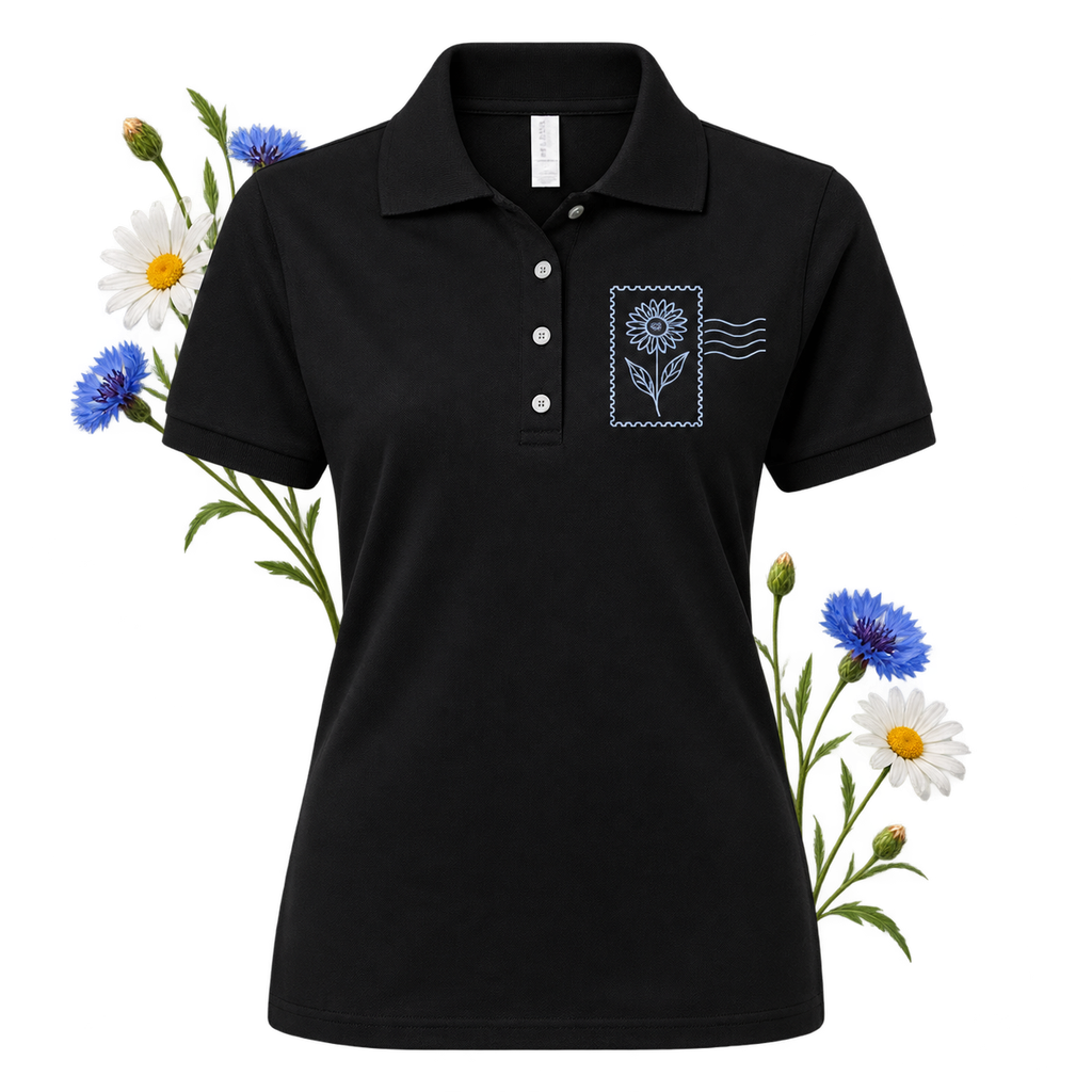 Jerzees 437F with short sleeves and a polo collar, showing its polo format