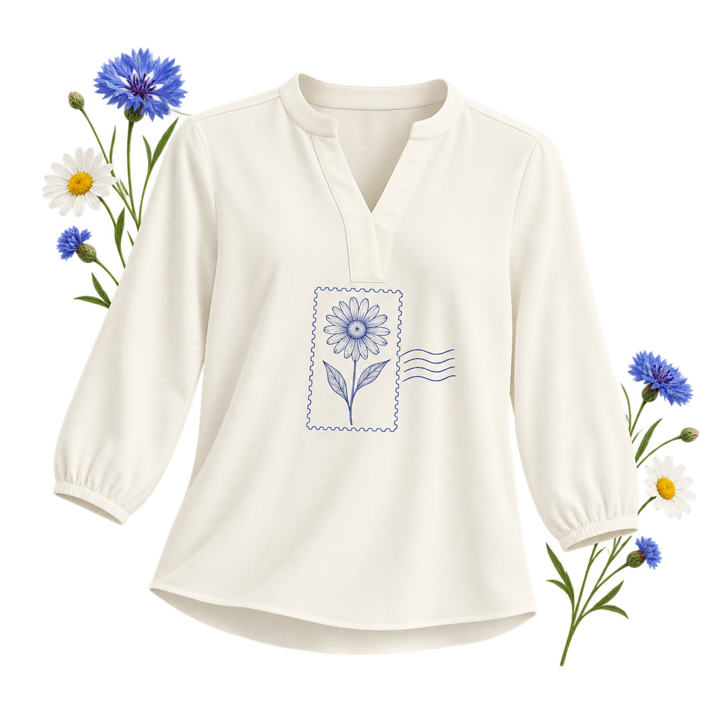 Mercer+Mettle MM2011 Women's Stretch Crepe 3/4-Sleeve Blouse — relaxed V-neck blouse in 4.3 oz crepe