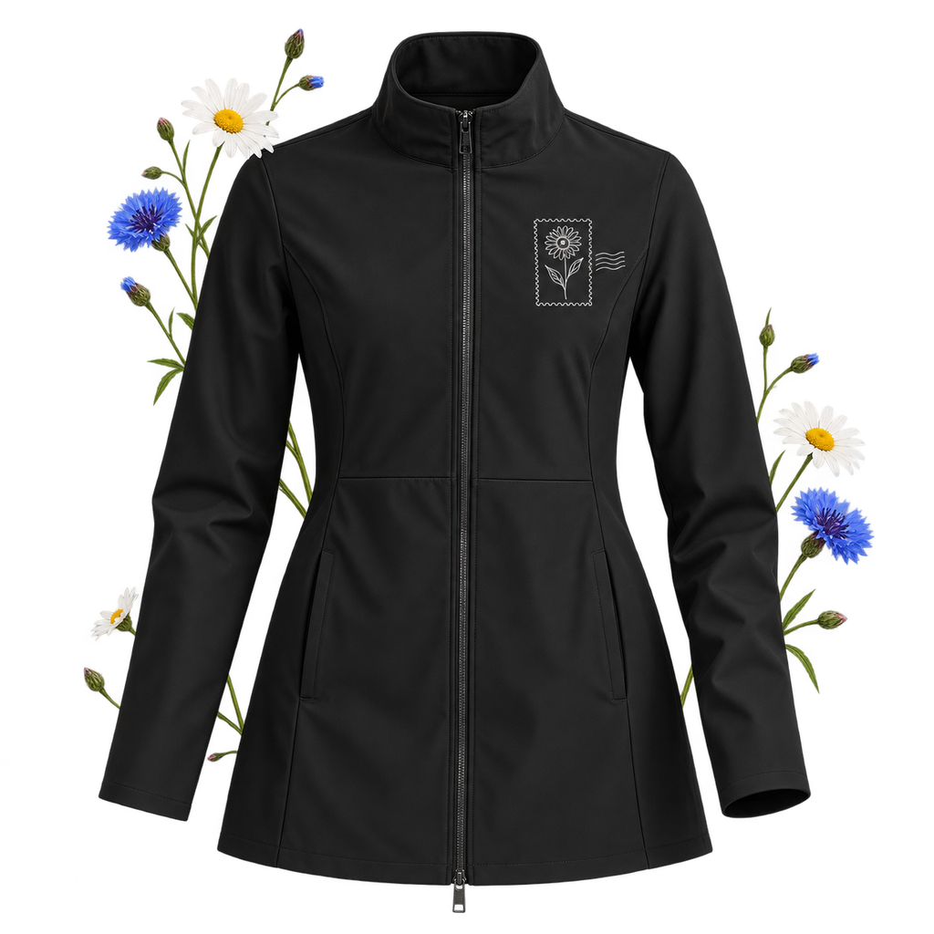 Mercer+Mettle MM7101 Women's Faille Soft Shell with a two-way front zipper, collar and long sleeves