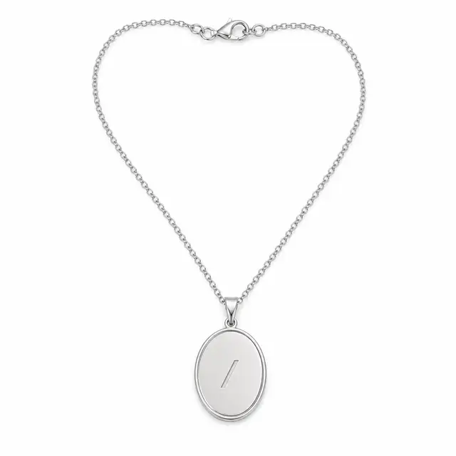 Print-on-demand oval necklace — stainless steel elongated oval pendant, unplated, engravable