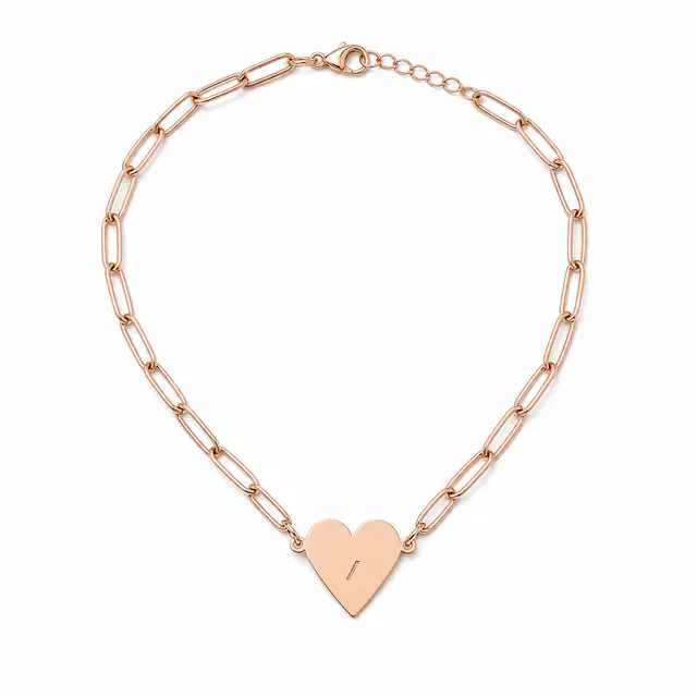 Print-on-demand paperclip heart necklace — stainless steel elongated link chain with heart pendant