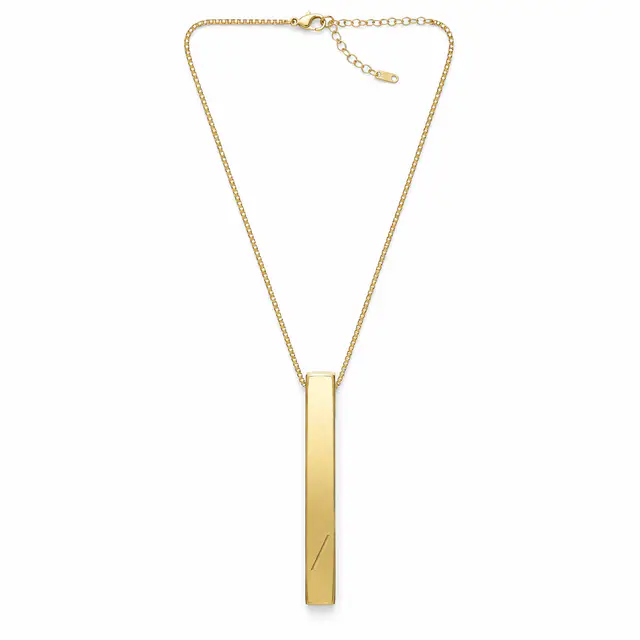 Print-on-demand vertical bar necklace — stainless steel vertical drop bar pendant, unplated