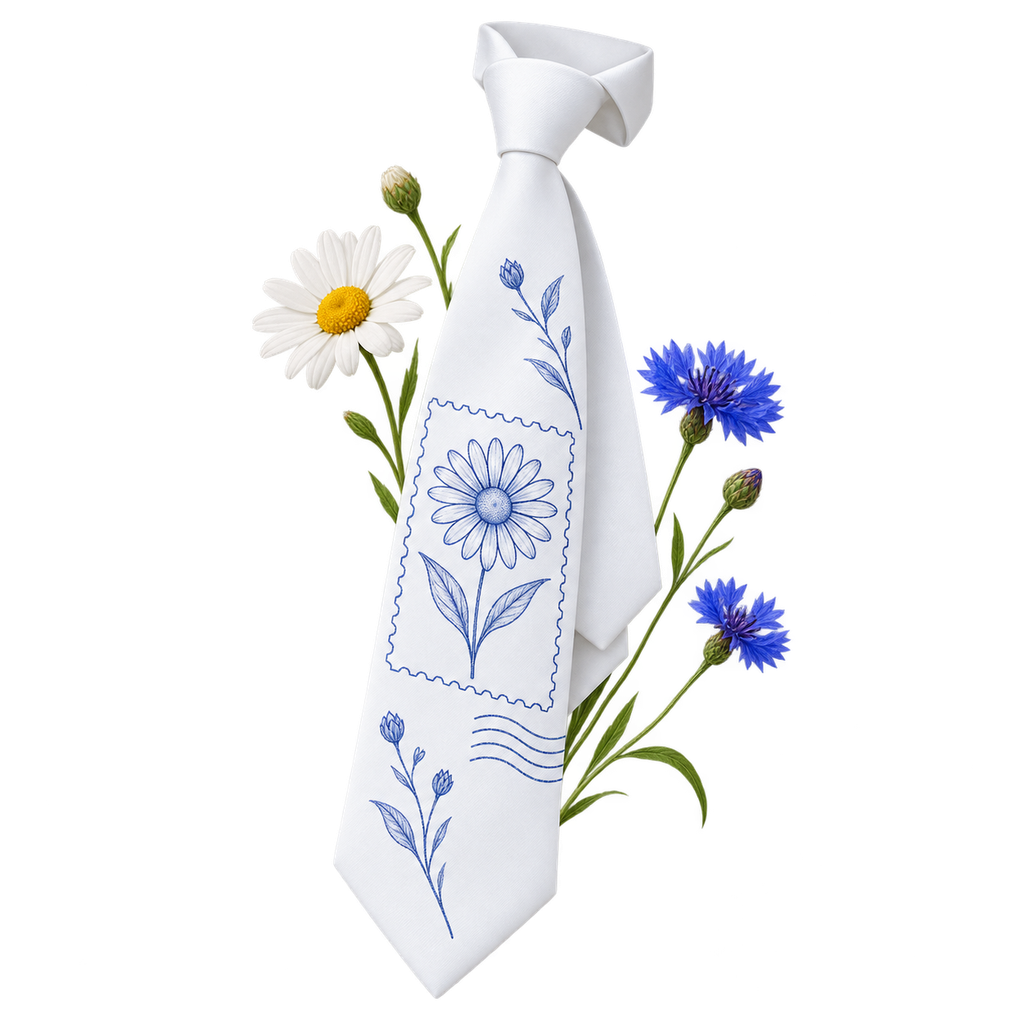 Necktie, a necktie knotted at the collar, with 100% polyester; 105 gsm (3.10 oz/yd²) construction
