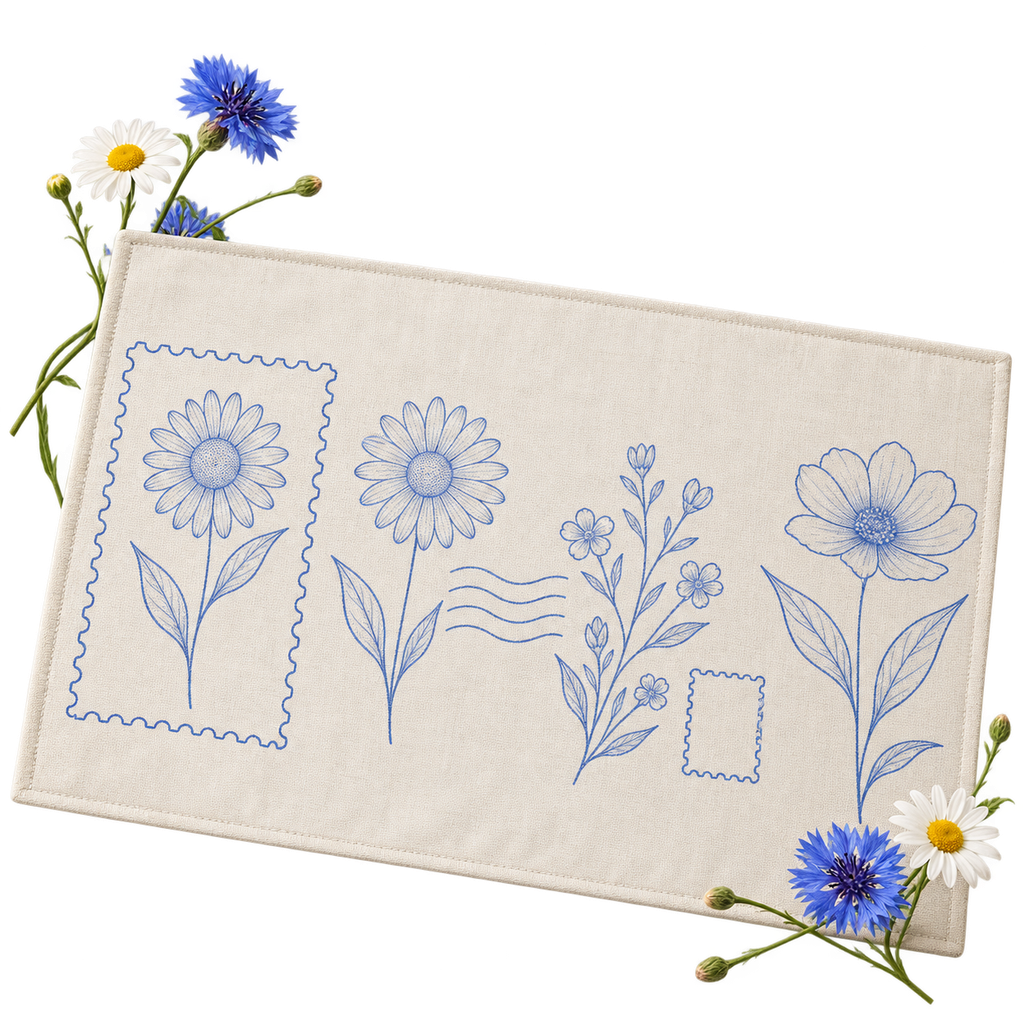 Placemat, a mat placed beneath a table setting, ready for a custom design