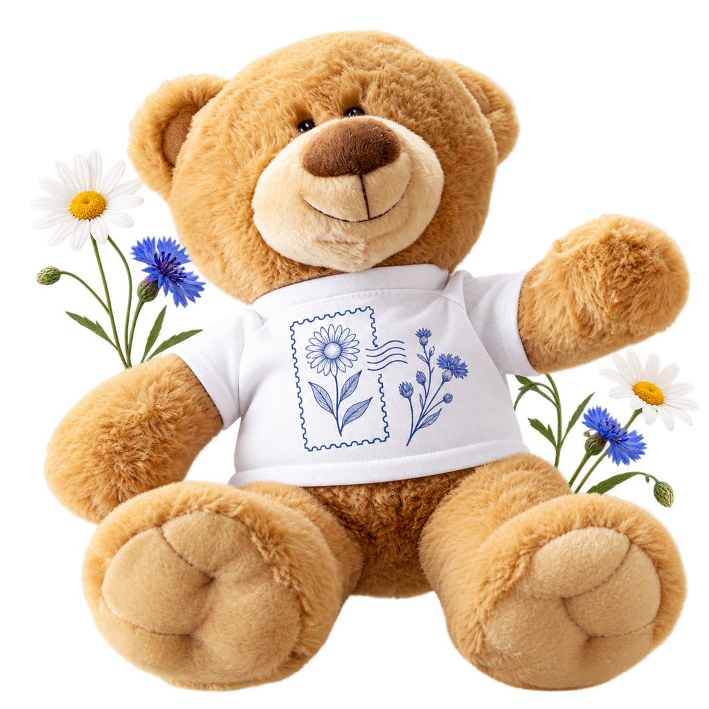 Plush Toy, a plush toy supplied with a t-shirt, with Teddy: polyester fiber with PE/PVC pellet filling; T-shirt: 100% polyester construction