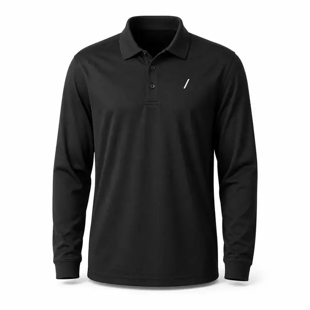 Print-on-demand polyester long sleeve polo shirt - 100% polyester, regular fit, polo collar, reinforced construction