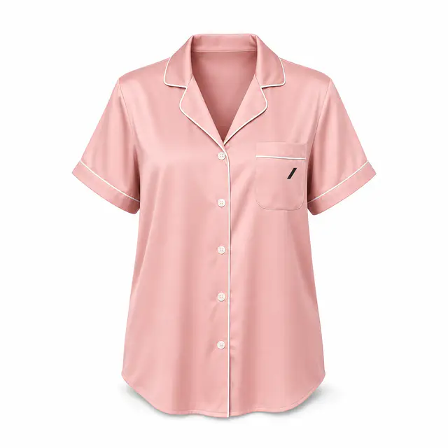 Print-on-demand polyester pajama top - 100% polyester material type, crew neck, short sleeves