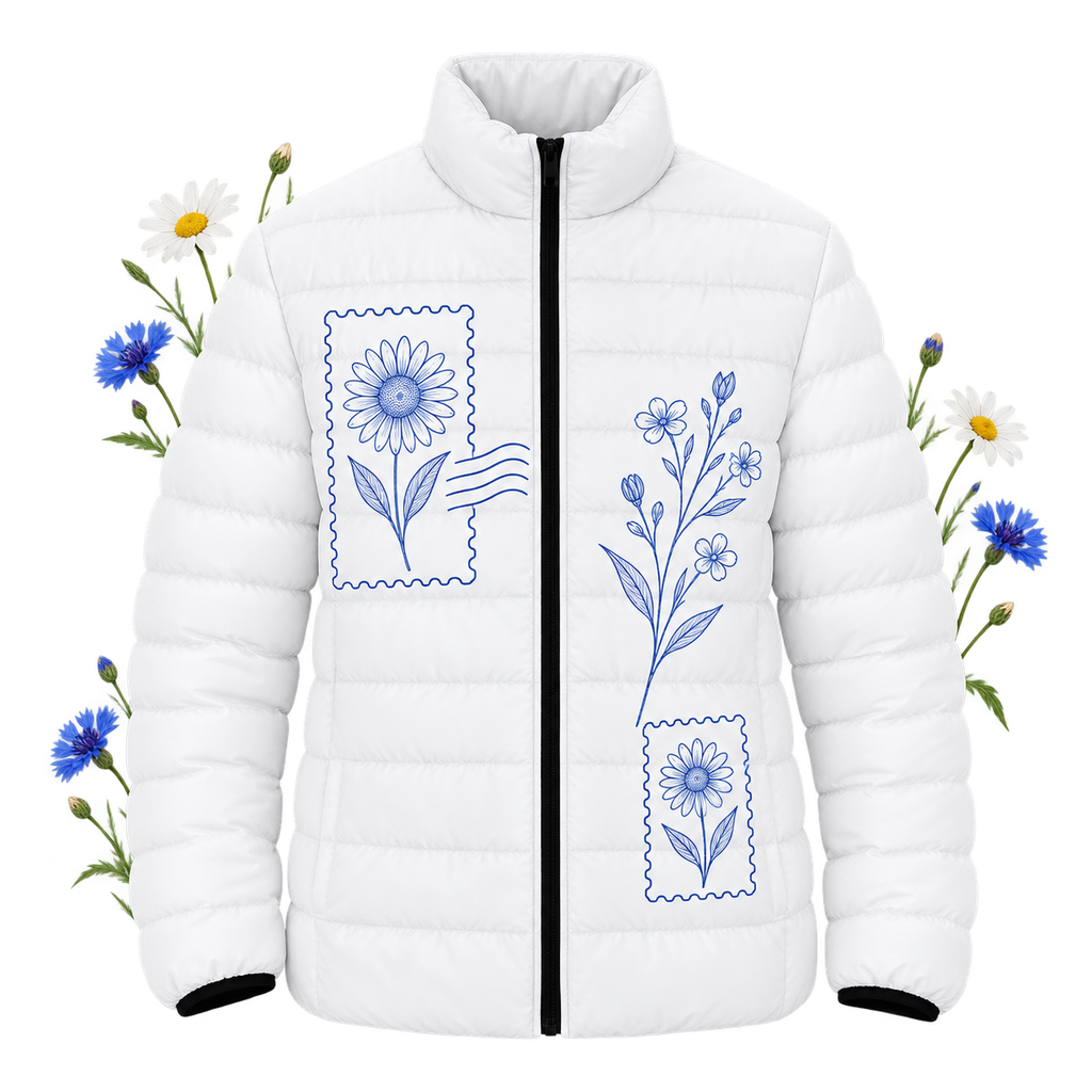 Puffer Jacket with long sleeves, showing its jacket format