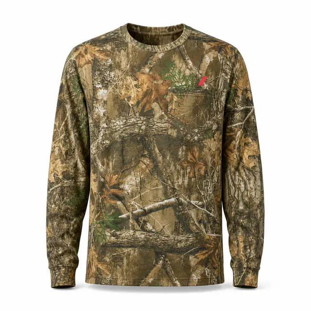 Russell Outdoors RU100LSP Realtree Long Sleeve Pocket Tee — men's 5.5 oz ring-spun combed cotton