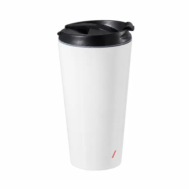 Spoke SP20005 Stainless Steel Travel Mug — 15oz double-wall insulated with black lid, sublimation compatible