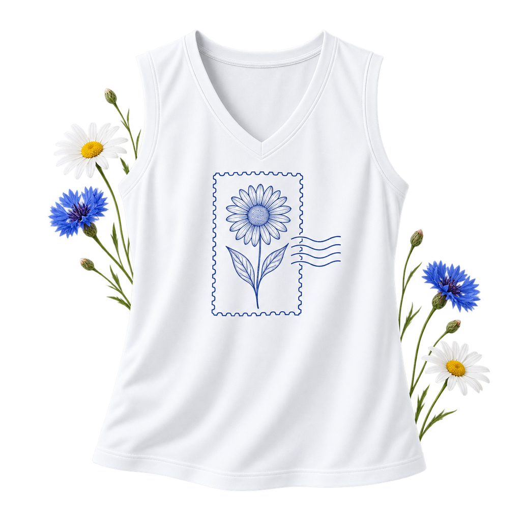 Sport-Tek LST352 with a sleeveless cut and a V-neckline