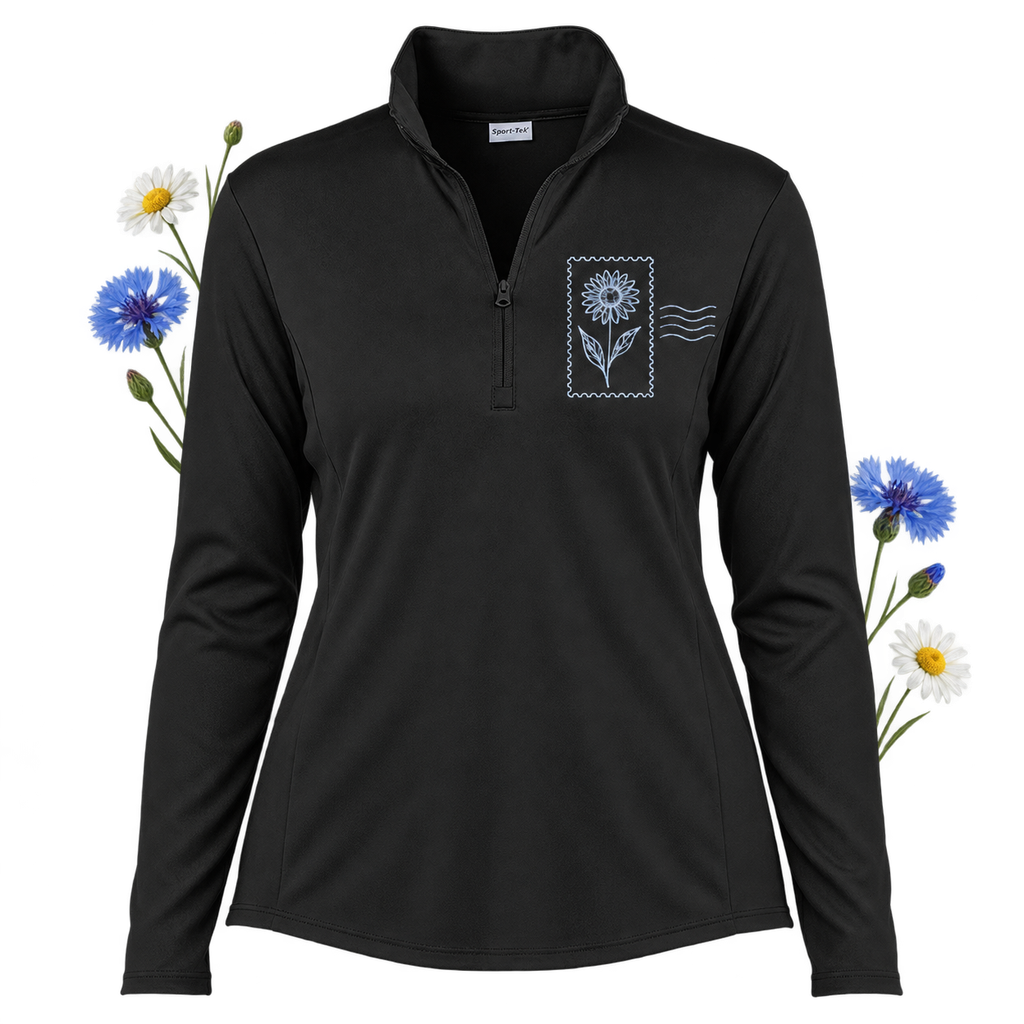 Sport-Tek LST357 women's quarter-zip pullover with a collar and long set-in sleeves