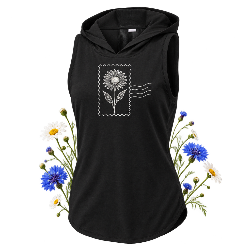 Sport-Tek LST410 women's hoodie tank — sleeveless design with a hooded neckline and separate polyester tricot mesh panels