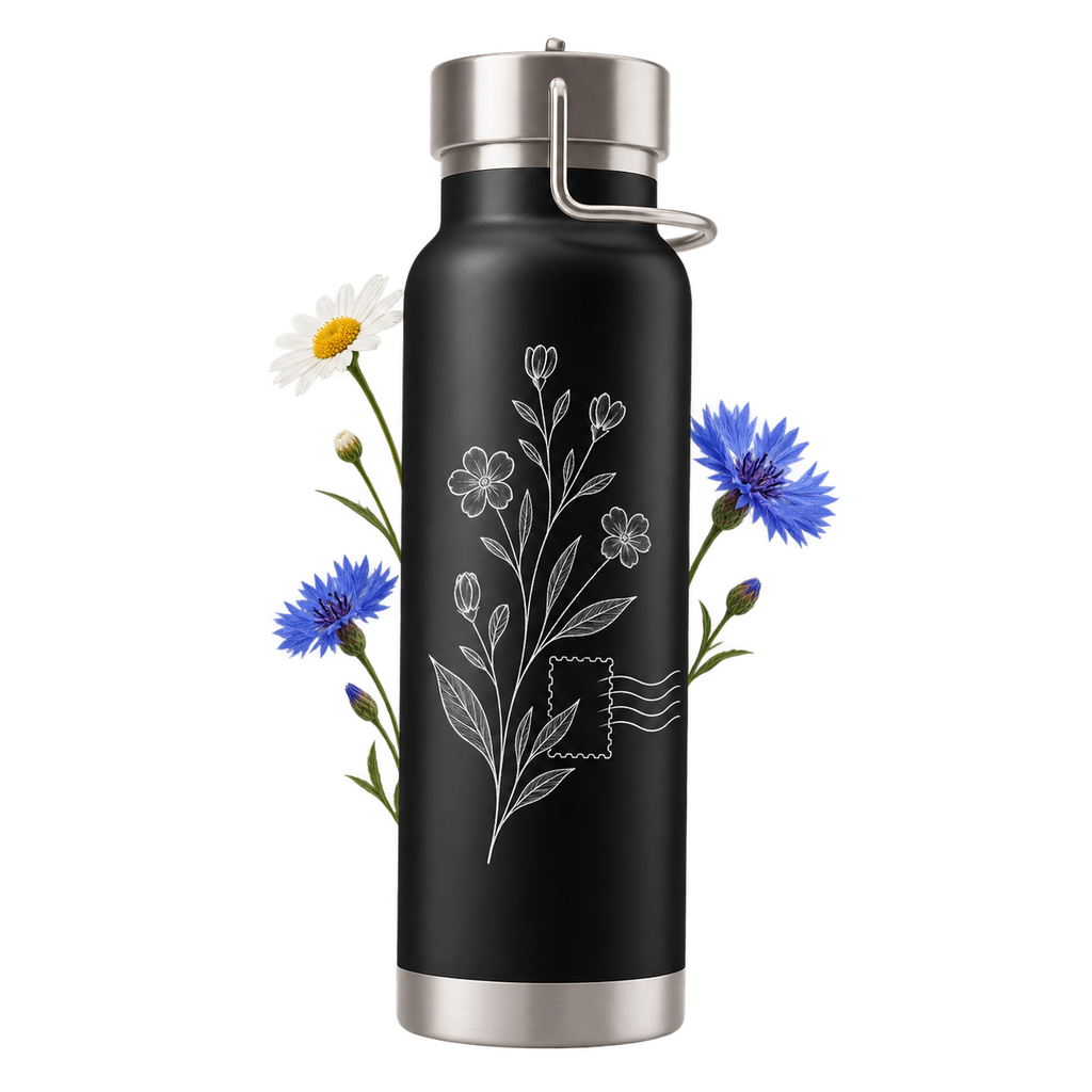Stainless Steel Water Bottle 25oz with double-wall insulation and an included lid