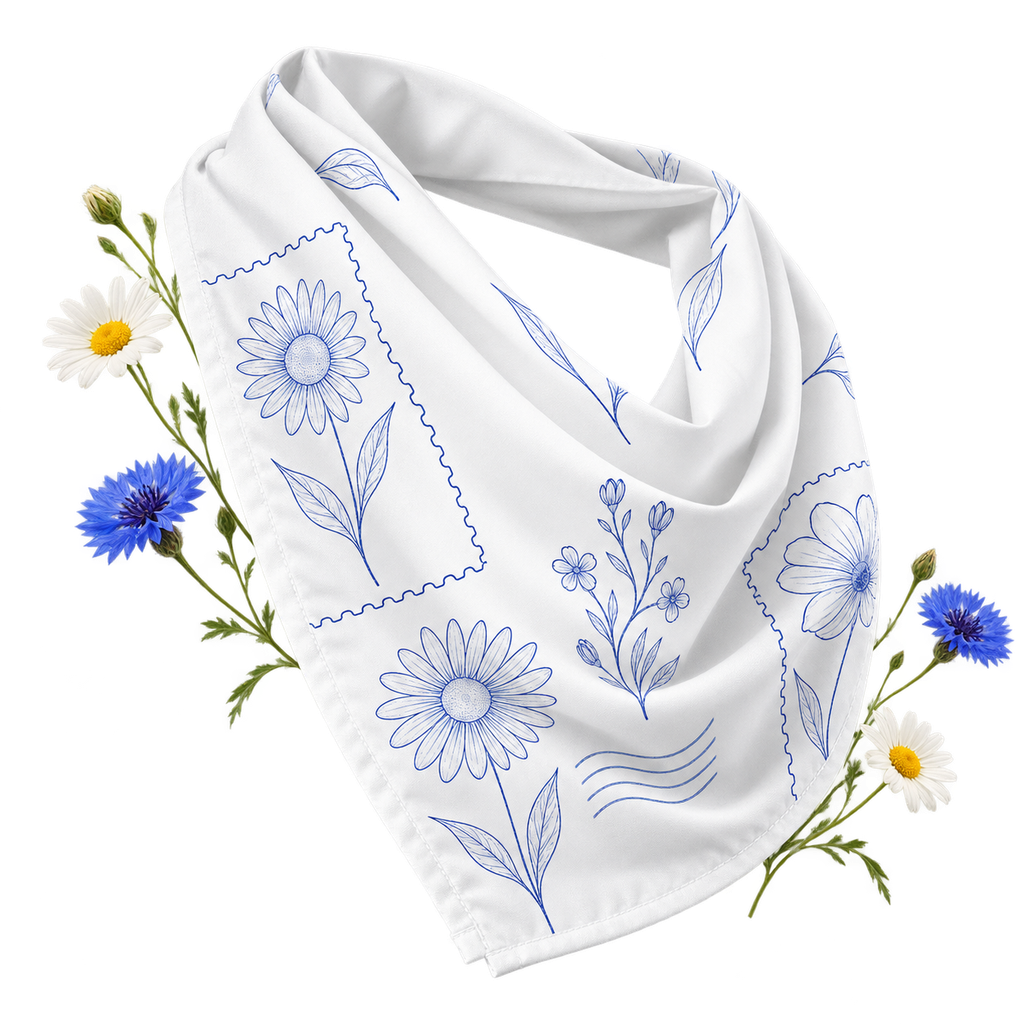 Sublicolor 655 All-Over Print Bandana, a fabric bandana folded and tied for wear