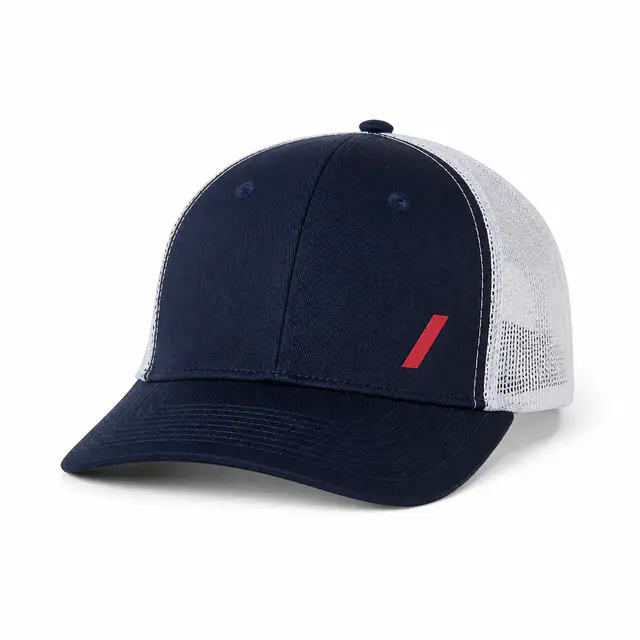Valucap VC400 Twill Trucker Cap — structured 6-panel mid-profile crown with pre-curved bill
