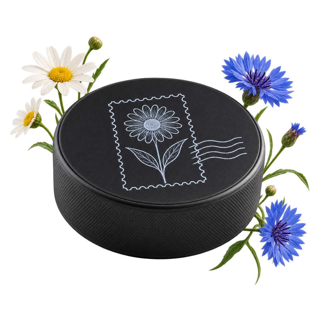 Viceroy Hockey Puck, a round puck used in hockey, with rubber construction