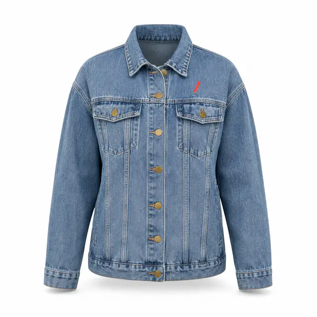 Print-on-demand women's cotton-poly denim jacket - relaxed oversized fit, collar neckline, long sleeves