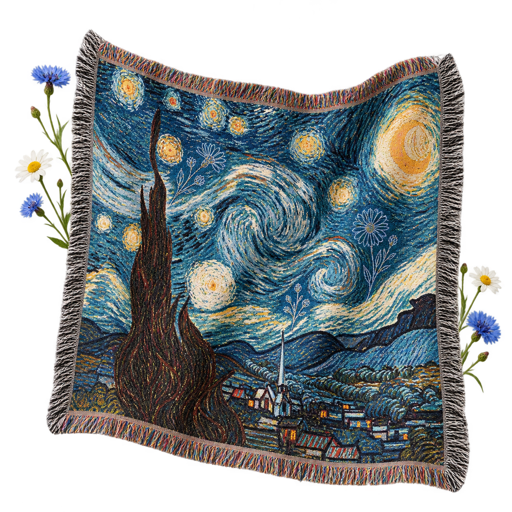 Woven Tapestry Blanket, a blanket draped over a bed, chair or sofa