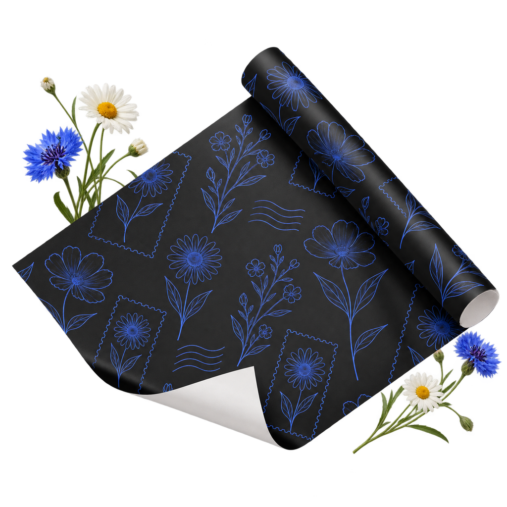Custom paper gift wrap with an illustration or repeating pattern across the surface