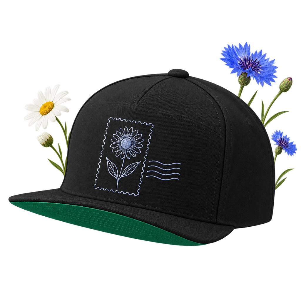 Yupoong 6007 Five-Panel Flat Bill Cap, structured 5-panel in 100% cotton twill with flat brim