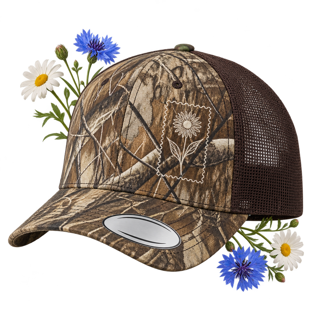 Yupoong 6606RC Realtree camo trucker cap — six panels and a mid profile
